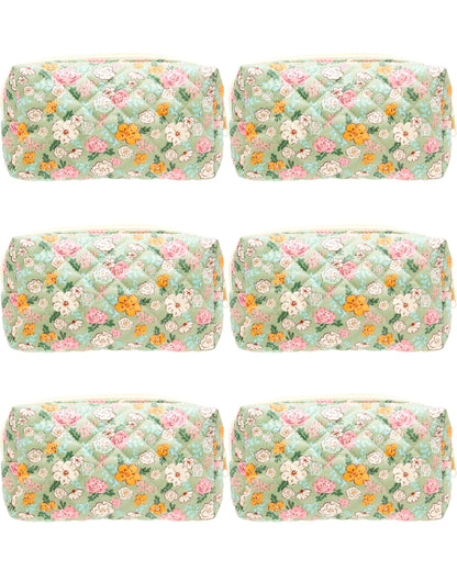PAZIMIIK Small Quilted Makeup Bag,Zipper Cosmetic Pouch,Grey Floral