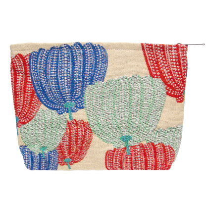 Flat Makeup Bag for Women,Zipper Cosmetic Pouch for Purse,Strawberry Beige