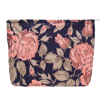 Flat Makeup Bag for Women,Zipper Cosmetic Pouch for Purse,Strawberry Beige