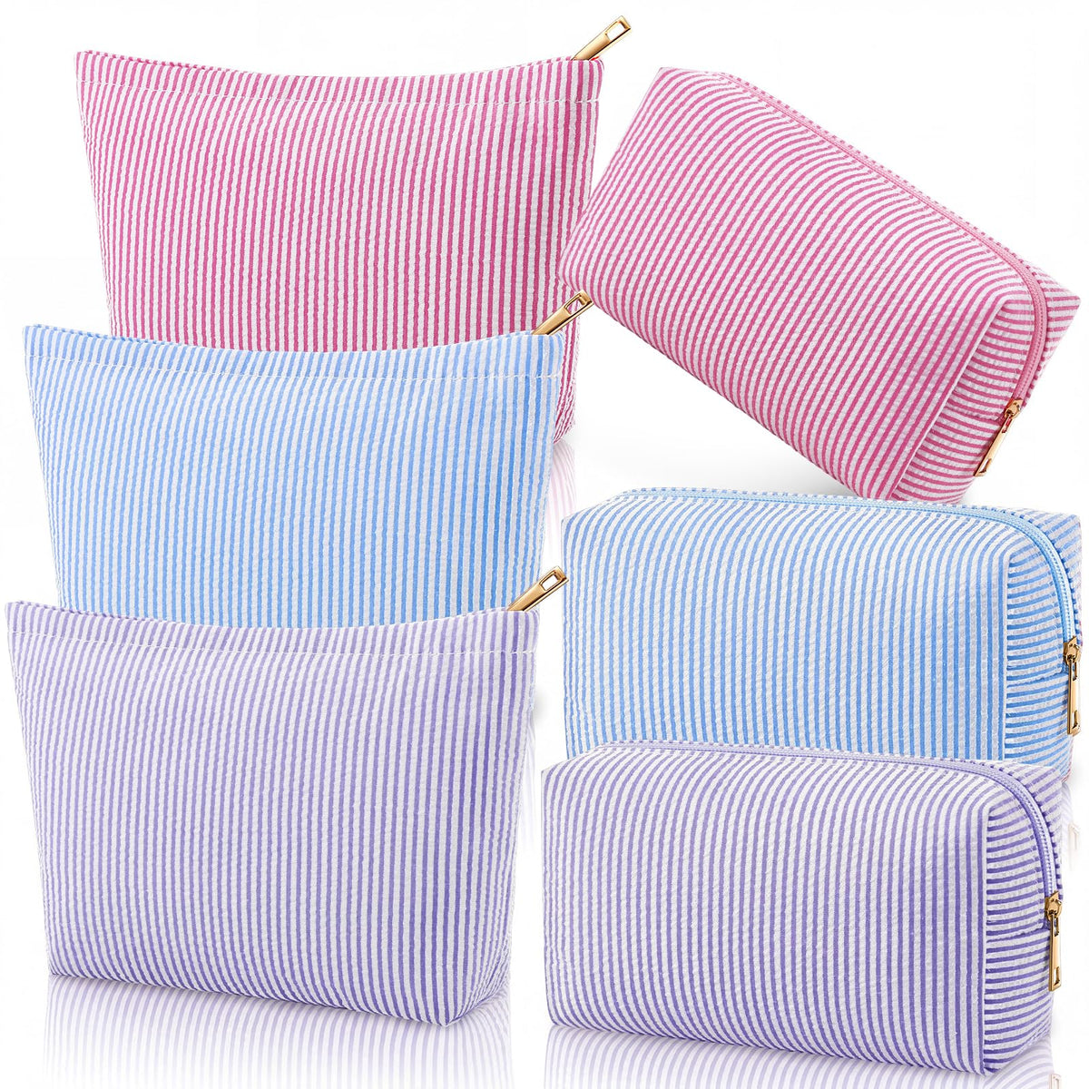Huhumy 12 Pcs Seersucker Makeup Bags for Woman Striped, 6 Colors