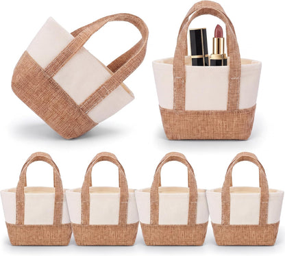 Paterr 6/12 Pcs Mini Canvas Tote Bag Bulk Burlap Favor Bag