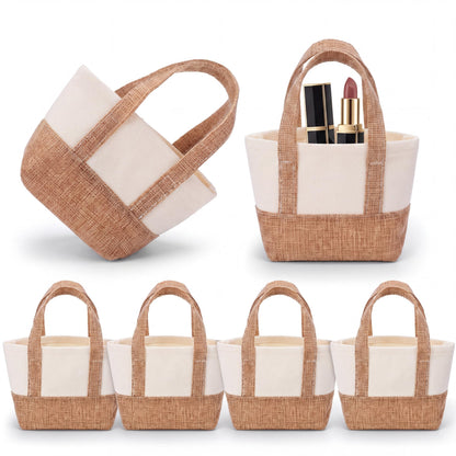 Paterr 6/12 Pcs Mini Canvas Tote Bag Bulk Burlap Favor Bag
