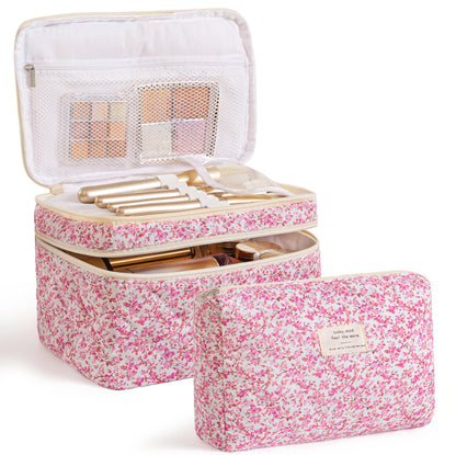 HBselect 2Pcs Travel Makeup Bag Large Quilted Cosmetic Bag Make up Bag