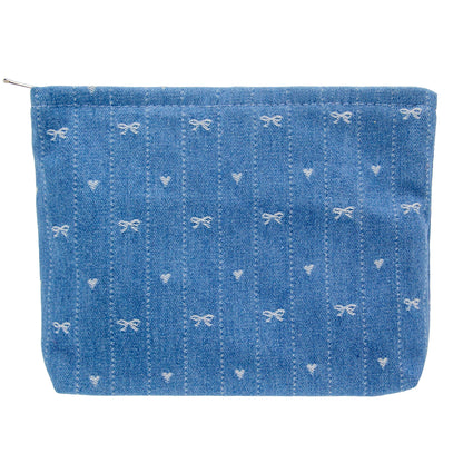 Flat Makeup Bag for Women,Zipper Cosmetic Pouch for Purse,Strawberry Beige